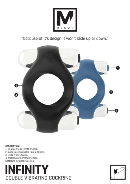 Infinity - Double Vibrating Cockring (Black)