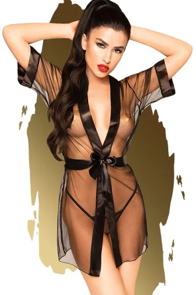 Midnight Mirage Black Mesh Kimono with Thong By Penthouse