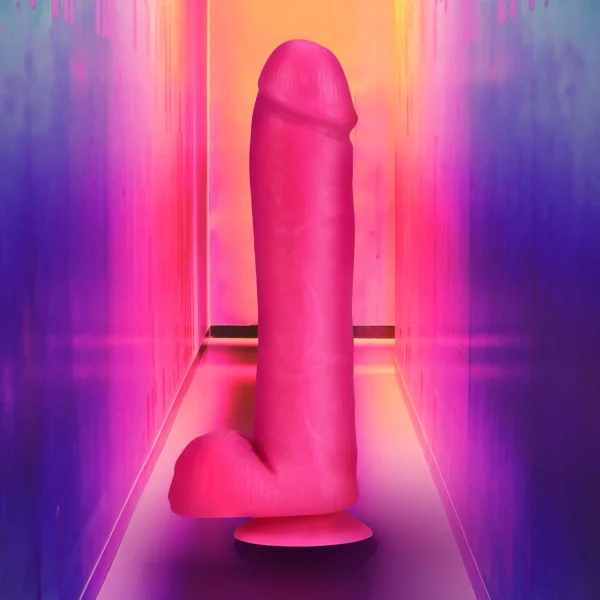 Neo Elite - 11-inch Silicone Dual-density Cock With Balls - Neon Pink