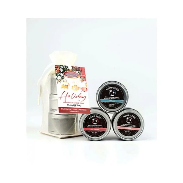 Earthly Body Hemp Seed Holiday Candle Trio Includes: 1 Of Each Hemp Seed 3-in-1 Massage Candle 2 Oz
