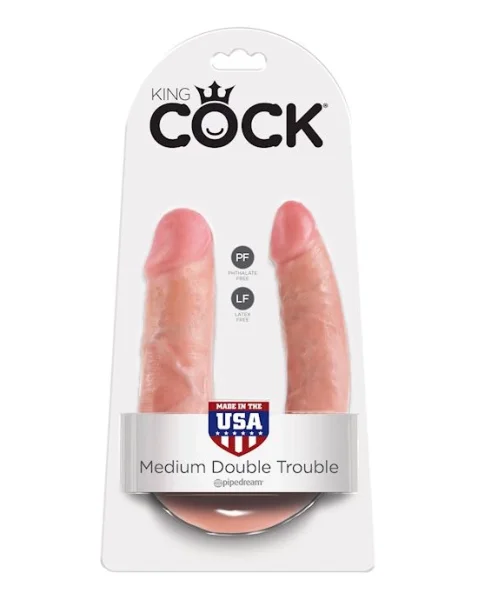 King Cock U-shaped Medium Double Trouble Dildo - Flesh - 13.4 Inch