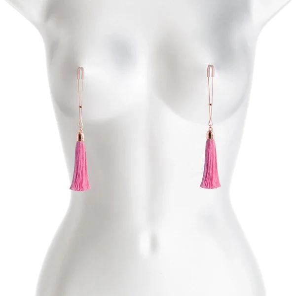 Bound Adjustable T1 Tassel Nipple Clamps by NS Novelties - Rose Gold & Black