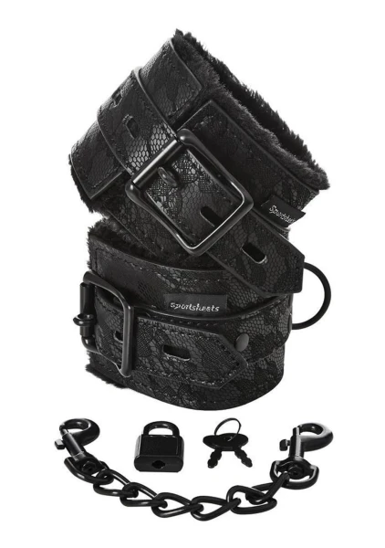 Sincerely Lace Fur Lined Hand Cuffs by Sportsheets