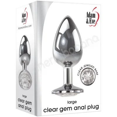 Adam Eve Large Clear Gem Metal Anal Plug With Velvet Drawstring Bag