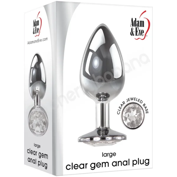 Adam & Eve Large Clear Gem Metal Anal Plug With Velvet Drawstring Bag