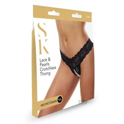Sk Lace And Pearls Crotchless Thong S m