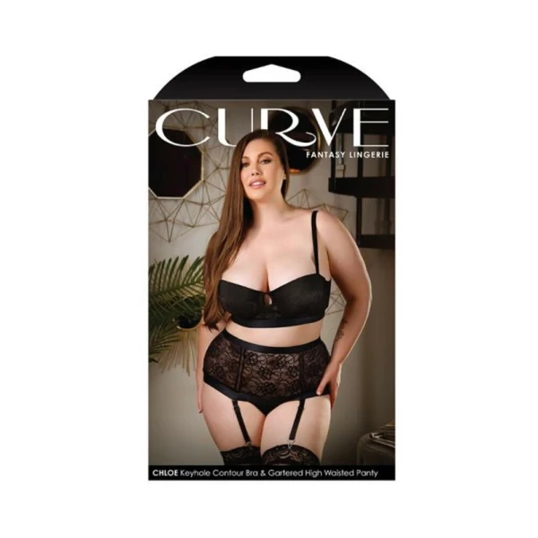 Fantasy Lingerie Curve Chloe Keyhole Contour Bra & Gartered High Waisted Panty