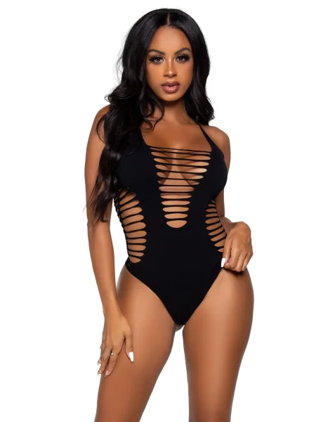 Shredded Racer Back Bodysuit - One Size - Black