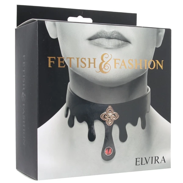 Fetish & Fashion Elvira Collar With Ruby Jewel By NS Novelties - Black & Gold