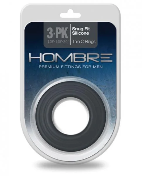 Hombre Snug Fit Silicone Thin C-Rings 3 Pack Charcoal