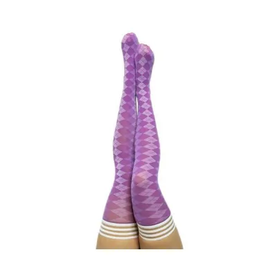 Kixies On Point Collection Par 4 Purple Argyle Thigh high Stockings Size A