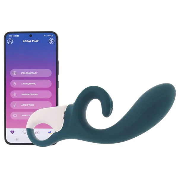 Satisfyer Hug Me Silicone Rechargeable Flexible App Enabled Dual Stimulation Vibrator - Steel Blue