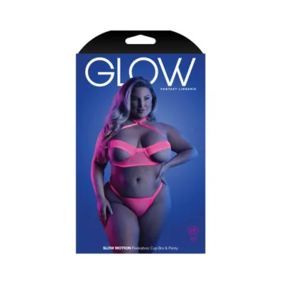 Women s Lingerie Fantasy Lingerie Glow Slow Motion Peek a boo Bra Panty Neon Pink Queen Size