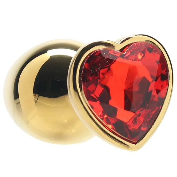 Shots Ouch! Heart Gem Butt Plug Medium - Gold/Ruby Red