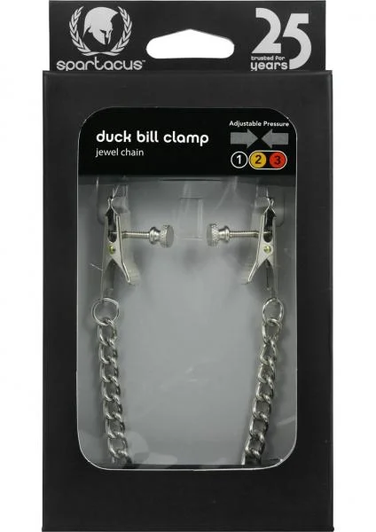 Adjustable Duck Bill Nipple Clamps With Jewel Chain Silver