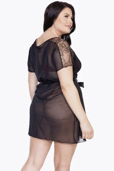 Plus Size Sheer Lace & Mesh Robe