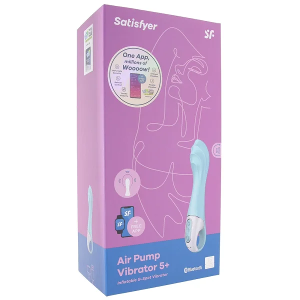 Satisfyer Air Pump Vibrator 5+ App Enabled Inflatable 12-Function G-Spot Vibrator - Blue