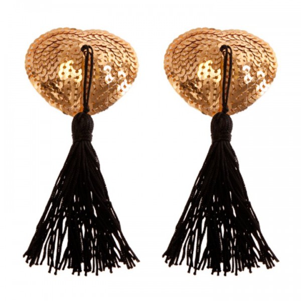 Bondara Gold Burlesque Sequin Heart Nipple Tassels