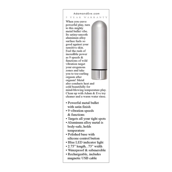 Adam & Eve Eve's Rechargeable Silver Metal Bullet