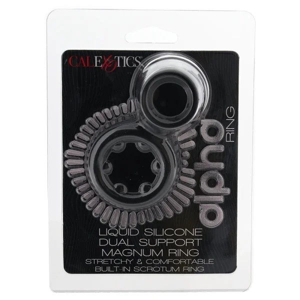 Alpha Liquid Silicone Dual Support Magnum Cock & Balls Ring By CalExotics - Black