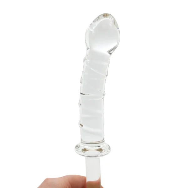 Textured Glass Dildo With Handle