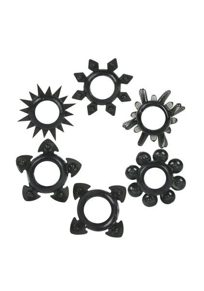Tower of Power Cock Rings - Black Pack of 6