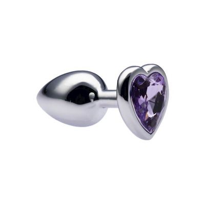 Kink Range Alloy Love Heart Gemmed Butt Plug 2 7 Inch Purple Small