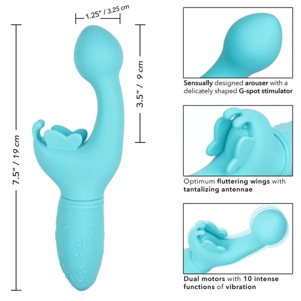 Butterfly Kiss Silicone Rechargeable Waterproof Dual-Stimulation Vibrator By CalExotics - Blue