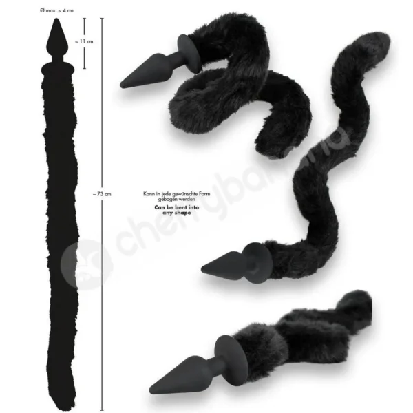 Bad Kitty Black Silicone Butt Plug With Bendable Fluffy Cat Tail