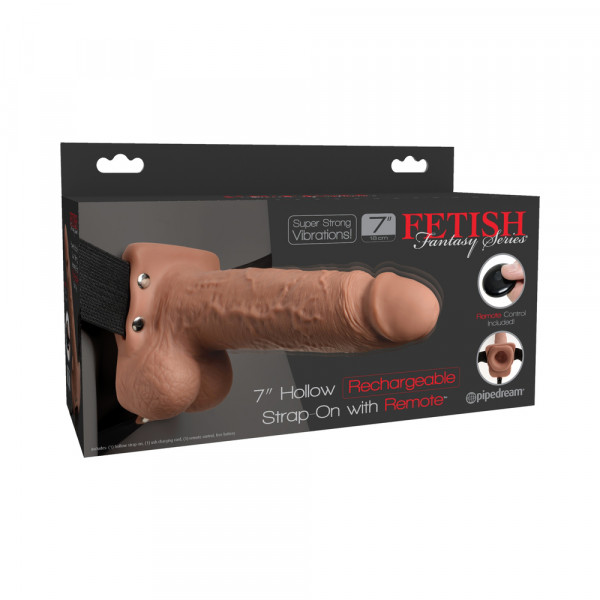 Fetish Fantasy 7in Hollow Rechargeable Strap-on With Remote, Tan