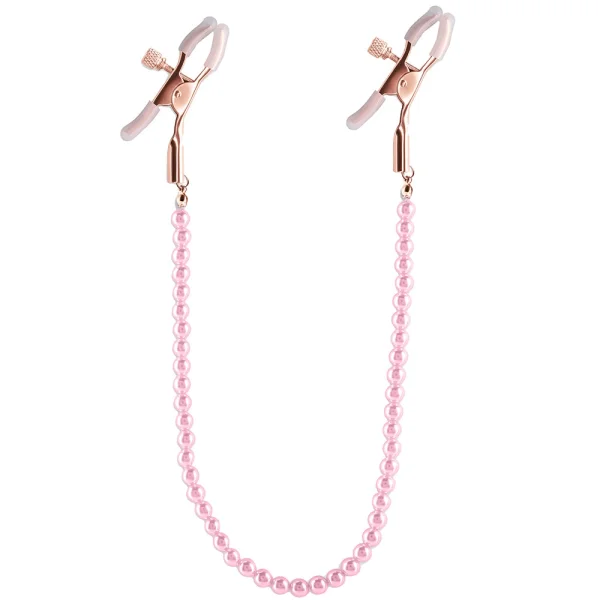 Bound Adjustable DC1 Pearl Chain Nipple Clamps by NS Novelties - Rose Gold & Pink