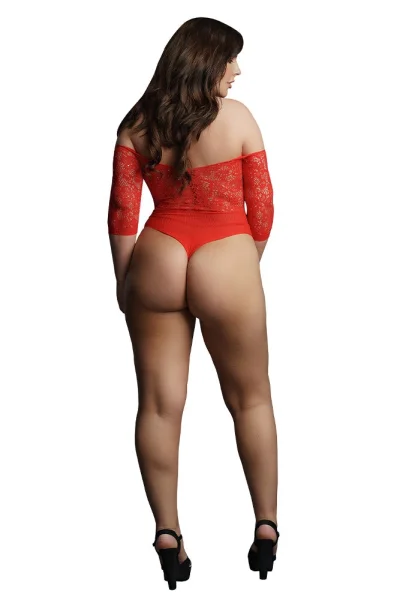 Le Désir Red Presents Rhinestone Off Shoulder Teddy
