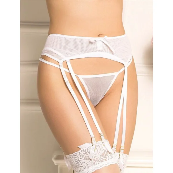Bondara Flirt White Mesh Double Strap Garter Belt and G-String