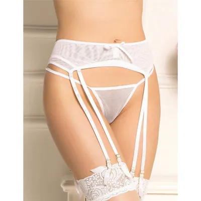Bondara Flirt White Mesh Double Strap Garter Belt and G String