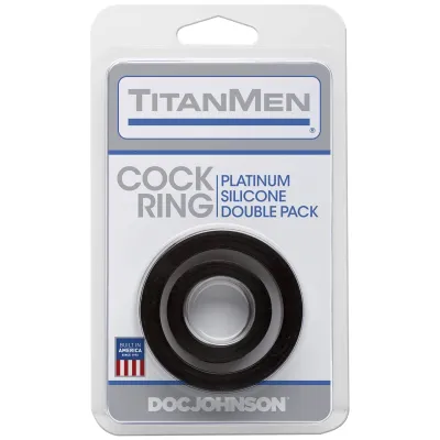 Titanmen Cock Ring Platinum Silicone Double Pack Black