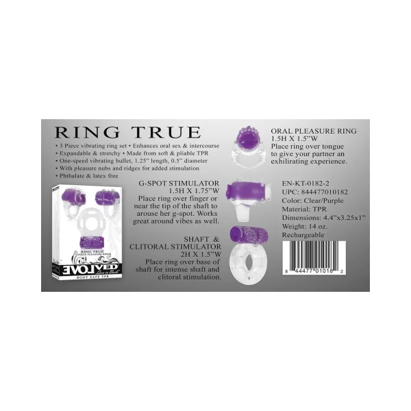Ring True Unique Pleasure Rings Kit Clear Purple 3 Pack