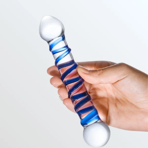 Gläs Spiral Glass Dildo - Clear & Blue