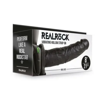 Realrock Vibrating Hollow Strap on Without Balls 8 In Chocolate