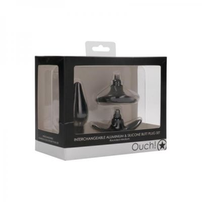 Interchangeable Butt Plug Set Pointed Medium Black