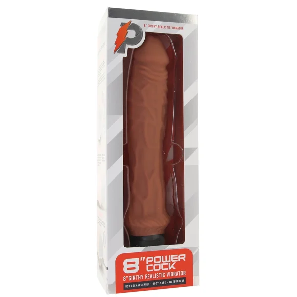 Powercocks Girthy Realistic Silicone Waterproof Rechargeable 8" Vibrator - Caramel