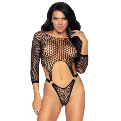 Leg Avenue Black Fishnet Cropped Thong Teddy