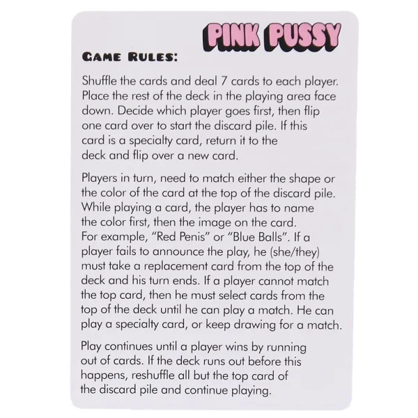 Pink Pussy Card Game