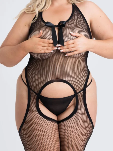 Lovehoney Plus Size Black Open-Back Fishnet Crotchless Bodystocking