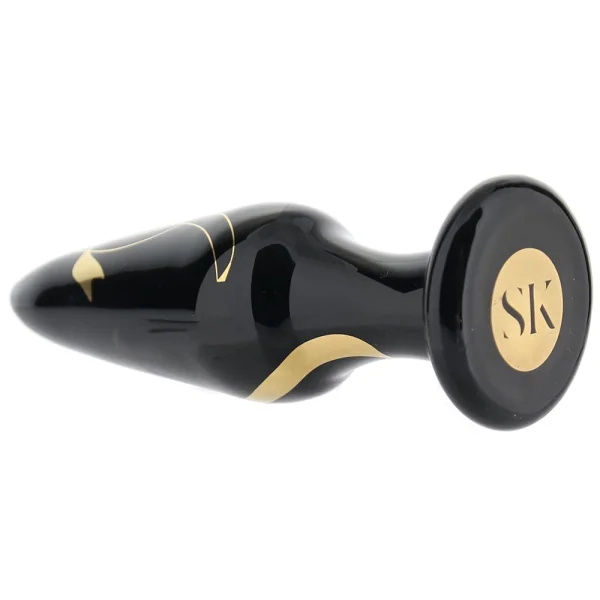 Secret Kisses Handblown Glass Anal Plug 4.5" Slim - Black & Gold