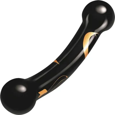 Secret Kisses Handblown Double Ended Glass Dildo 5 5 Black Gold