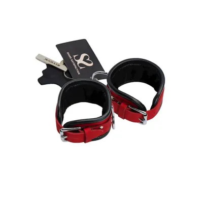 Bound X Rounded Nubuck Leather Wrist Cuffs Red Black