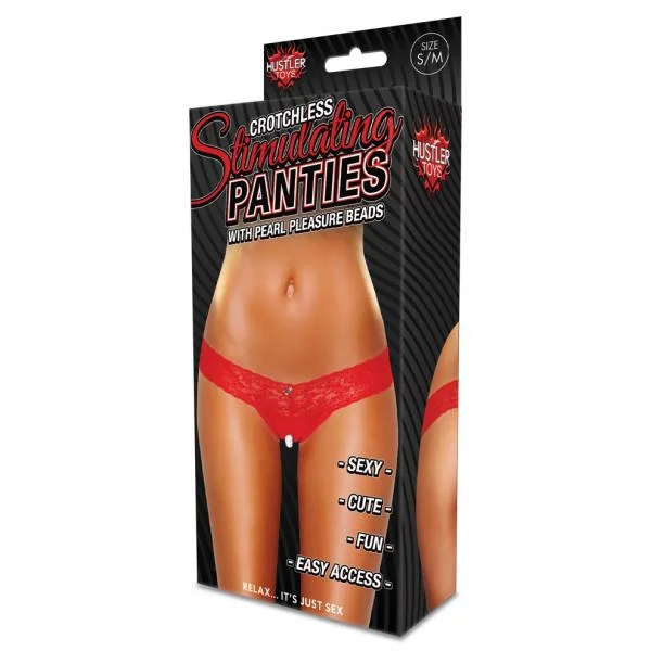 Crotchless Thong Clitoral Stimulating Beads Red S/M