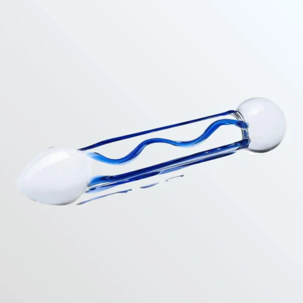 Gläs Full Tip Textured Glass Dildo - Clear & Blue