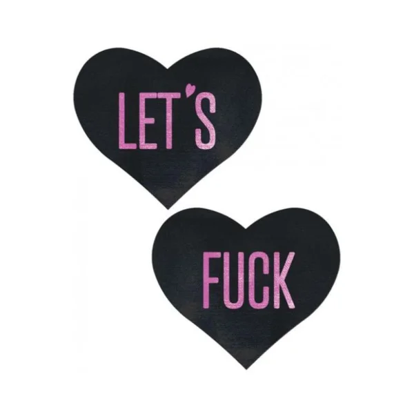 Pastease Love: 'let's Fuck' Black Heart On Neon Pink Base Nipple Pasties