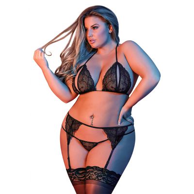 Peek a Boo Bra Garter G Set Black Queen Size Hot Ladies Underwear